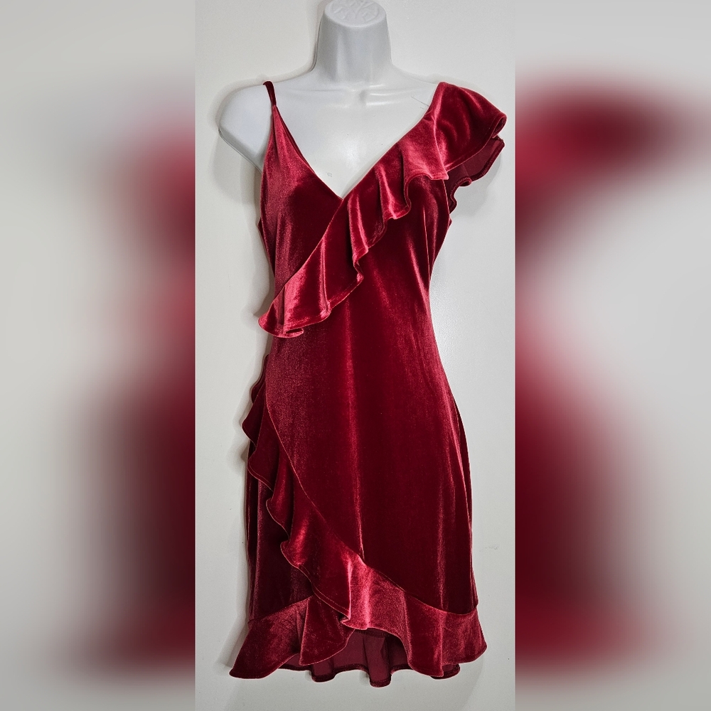 EXPRESS VELVET RUFFLE DRESS - Picture 2 of 6